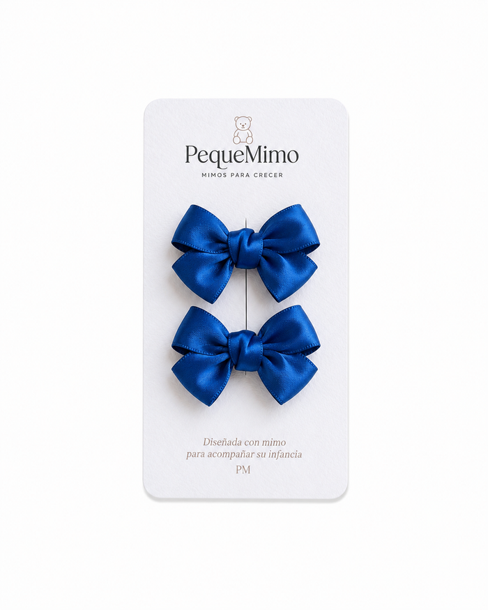 Moño Satín mini azul, set de 2