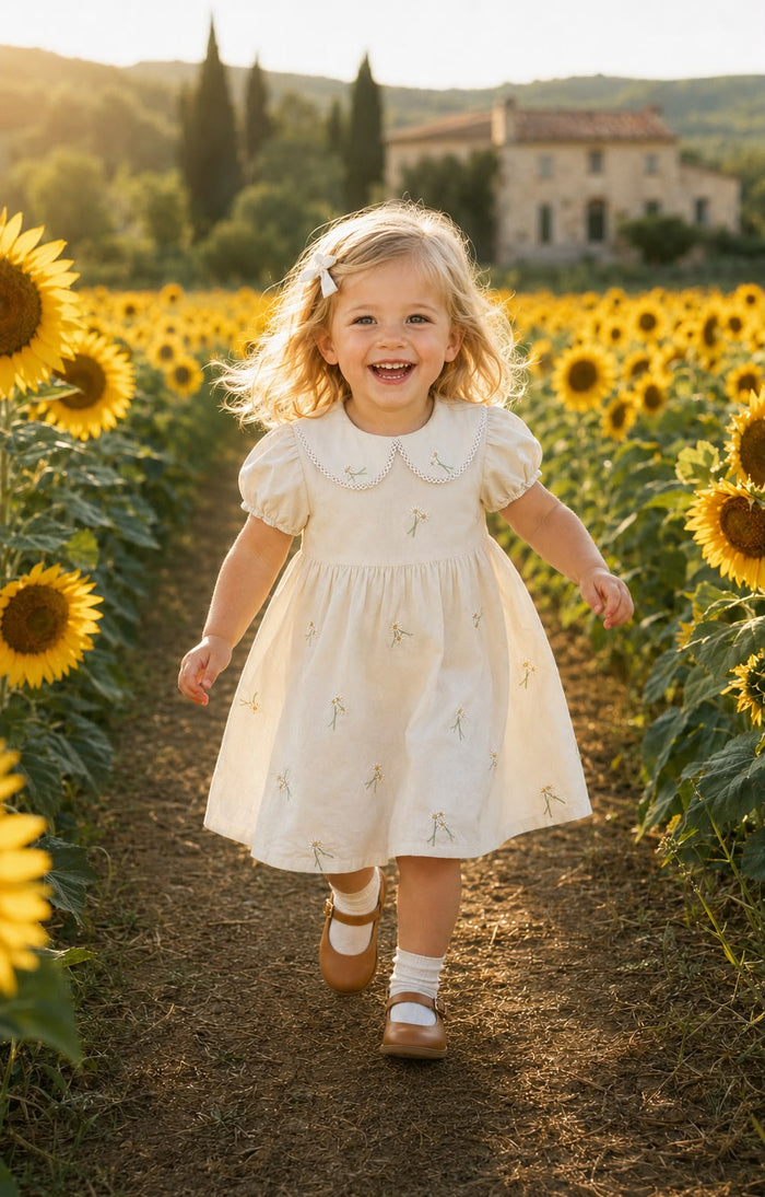 Vestido Alba - niña en campo de girasoles
