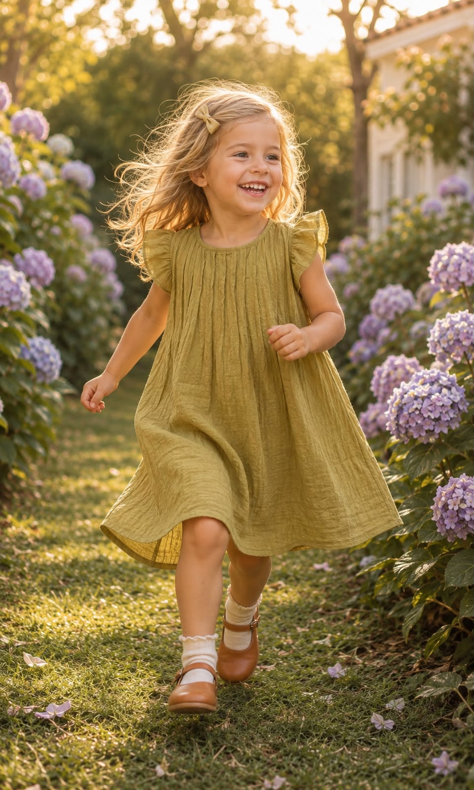 Vestido Amèlie Verde - niña corriendo