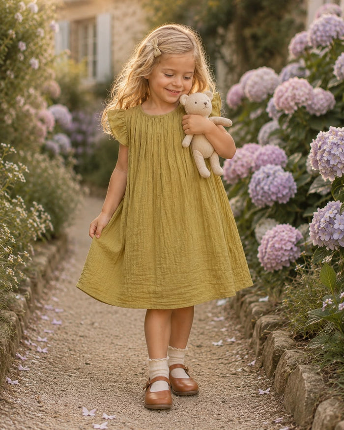 Vestido Amèlie Verde - niña con osito