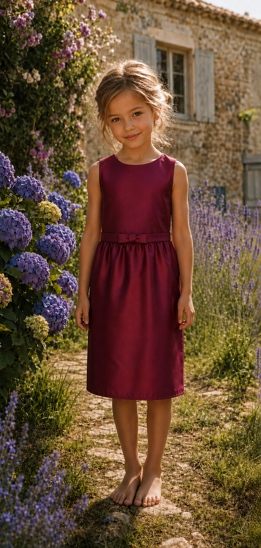 Vestido Eloise frontal modelado en jardin